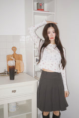 Print Cotton Bow Round Long Sleeve Tee