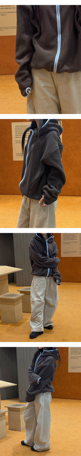 [Unisex]ラインフリース フード ジップアップ(3color)