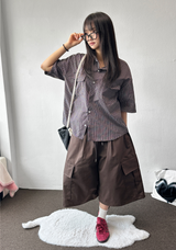 Cake Check Button Collar Short Sleeve Shirt 2 COLORS