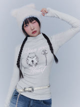 オープンユアハートタートルネックTシャツ - グレー