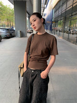 カラー バックオープン ルーズフィット 半袖Tシャツ