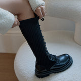 Lena Knit Lace-up Long Walker Boots_B2525