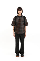  POCKET CHECK HALF SHIRTS (BROWN)