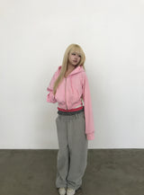 [FLEECE]クリスタルドットクロップドフードジップアップ