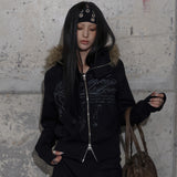 RUTHLESS FUR HOODED ZIP-UP (BLACK) F25ZA005