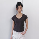 C 90S ラインVネック半袖Tシャツ_ブラウン
