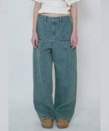 COLOR BLEACH WIDE DENIM PANTS