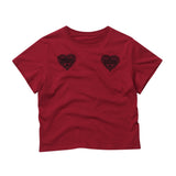 EEERRR ハートレースアートワークセミクロップTシャツ (レッド)