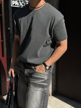 Stone washed bermuda denim pants