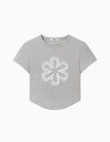 DELAY OFF LACE CROP TSHIRTS (MELANGE GRAY)