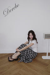Black Checkered Unbalanced Long Skirt