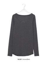 ケア ストライプ レイヤード ロングスリーブ Tシャツ