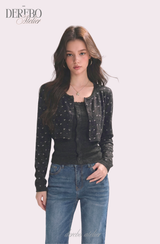 Line Charcoal Cardigan Two-piece Top