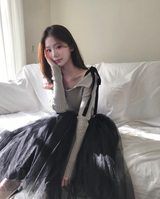 [ special ] aura black ribbon one - shoulder NT TOP