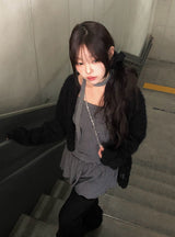 Doobie Soft Fur Button Long Sleeve Cardigan