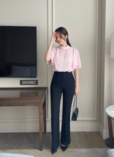 Netel Half-Neck Shirring Short Sleeve Blouse