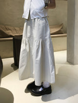 Slit Cotton Shirring Long Skirt (2c)