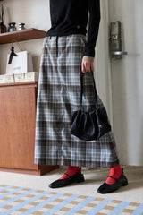 CHECK SLIT LONG SKIRT GRAY