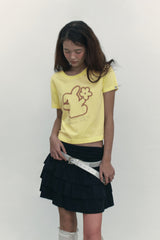 WITTY BUNNY CROP MODAL T-SHIRT [LIGHT YELLOW]