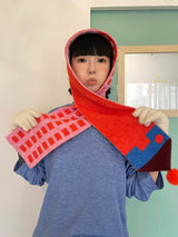 ウィンターオリジナルデザインチェックニットステッチウールマフラー