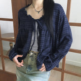 Demeon Napping Checkered Frill Ribbon Blouse