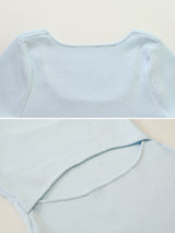 #Back Slit Square Short Sleeve Knit + Scrunchie Set (5color)