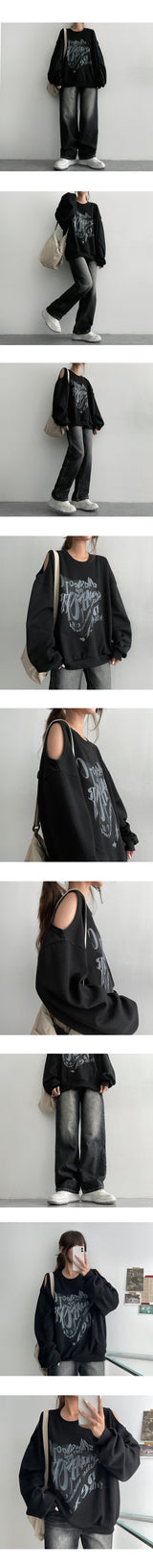 Needen Lettering Shoulder Slit Sweatshirt (4 colors)