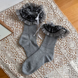 Classic Check Frill Ribbon Mid-Calf Socks