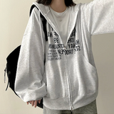 Lantic Lettering Boxy Fit Two Way Hooded Zip-Up