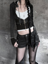 vintage washed slim hood zip-up