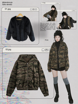 camouflage thick hood zip-up