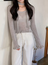 Feminine Frill Wool Crop Knit + Tie Set (3color)