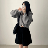 Leppon Thick Two-Way Cropped Knitwear Hooded Zip-Up