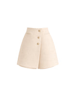 Ruby Romantic Gold Button Tweed Skirt Pants Beige