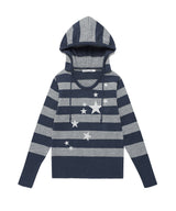 W U NECK STRIPED STAR KNIT HOODIE NAVY(CV2FFFK601A)