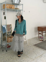 Half frill banding sweat long skirt (2c)