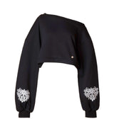 One-Shoulder Crop Sweatshirt-Black