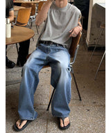 [Unisex] Real stitch semi wide denim pants