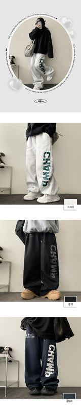 Bump Lettering wide string napping banding wide pants
