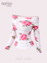 Pink rose off-shoulder long-sleeve top