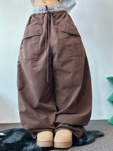 PEACH FLEECE🍑AMERICAN BIG OVER COTTON BALLOON PANTS 🤎💜🖤3COLOR