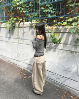 Two-Fit Stripe Unbalanced Strap Long-Sleeved T-Shirt