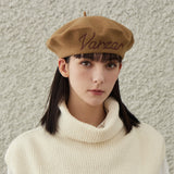 VARZAR Cursive Logo Wool Beret / Camel