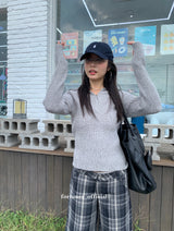ウールチェックハーフスリーブバミューダパンツ