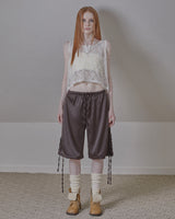 サテンラッフルトラックパンツ／ブラウン