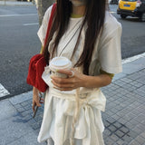 [Spring Dress] Lium Cotton Waist Strap Layered Short-Sleeved Dress 2 colors Cherry Blossom Look
