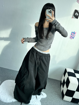 STUD SHIRRING TANK LAYERED SLIM LONG SLEEVE🤎🩶 - 2 COLORS