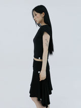 SOFT CONTRAST FLARE SKIRT(BLACK)