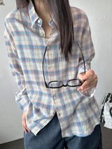 Ani Sheer Check Oversized Shirt 3color