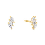 gold triple marquise stud 14k gold plating + 925 silver earrings E063-01G